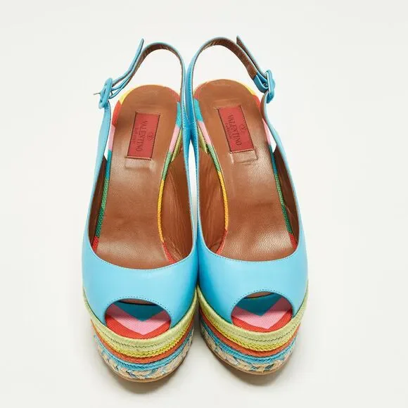 Valentino Size 41 Multicolor Leather Slingback Wedge Sandals - Picture 3 of 7